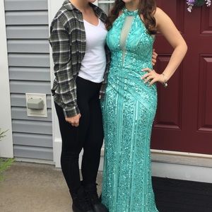 Scala Aqua Sequined Prom Dress